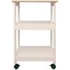 White Kitchen Microwave Cart with Butcher Block Top & Locking Casters