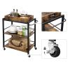 Farmhouse 3-Tier Kitchen Microwave Cart with Serving Tray on Wheels