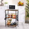 Black Metal Rustic Brown Wood 3-Shelf Kitchen Baker's Rack Microwave Cart