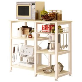 Beige Stainless Steel Kitchen Bakers Rack Utility Table with Wood Cutting Board